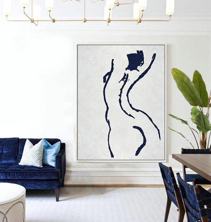 Large Abstract Art,Buy Hand Painted Navy Blue Abstract Painting Nude Art Online,Wall Art Painting
